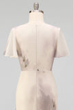 Floral Champagne Flutter Sleeves Mermaid Maxi Wedding Guest Dress