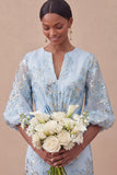 Jacquard Light Blue Mermaid Maxi Wedding Guest Dress with Sleeves