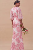 Jacquard Light Blue Mermaid Maxi Wedding Guest Dress with Sleeves