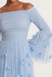 Light Blue Flutter Sleeves Short Wedding Guest Dress with Applique