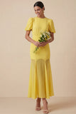 Light Yellow Mermaid Long Wedding Guest Dress with Sleeves