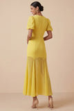 Light Yellow Mermaid Long Wedding Guest Dress with Sleeves