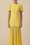 Light Yellow Mermaid Long Wedding Guest Dress with Sleeves