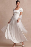 Light Yellow A Line Empire Waist Long Wedding Guest Dress with Sleeves
