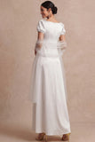 Light Yellow A Line Empire Waist Long Wedding Guest Dress with Sleeves