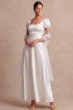 Light Yellow A Line Empire Waist Long Wedding Guest Dress with Sleeves