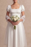 Light Yellow A Line Empire Waist Long Wedding Guest Dress with Sleeves