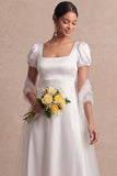 Light Yellow A Line Empire Waist Long Wedding Guest Dress with Sleeves