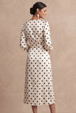 Satin White Long Sleeves V Neck Midi Engagement Dress