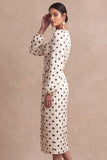 Satin White Long Sleeves V Neck Midi Engagement Dress