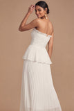 Raspberry Strapless A Line Pleated Midi Wedding Guest Dress