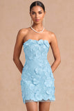 Burgundy Floral Appliqued Strapless Bodycon Short Summer Wedding Guest Dress