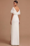 Lilac Sheath Off the Shoulder Backless Long Wedding Guest Dress with Slit