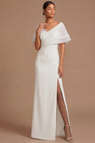 Lilac Sheath Off the Shoulder Backless Long Wedding Guest Dress with Slit