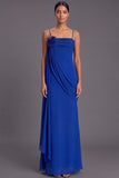Blue Spaghetti Straps Long Bridesmaid Dress with Flower