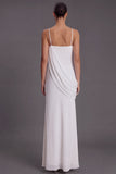 Blue Spaghetti Straps Long Bridesmaid Dress with Flower
