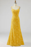 Yellow Spaghetti Straps Sheath Sleeveless Long Wedding Guest Dress