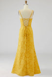 Yellow Spaghetti Straps Sheath Sleeveless Long Wedding Guest Dress