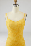 Yellow Spaghetti Straps Sheath Sleeveless Long Wedding Guest Dress
