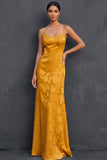 Yellow Spaghetti Straps Sheath Sleeveless Long Wedding Guest Dress