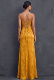 Yellow Spaghetti Straps Sheath Sleeveless Long Wedding Guest Dress