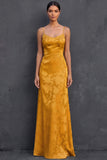 Yellow Spaghetti Straps Sheath Sleeveless Long Wedding Guest Dress