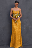 Yellow Spaghetti Straps Sheath Sleeveless Long Wedding Guest Dress