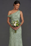 Green One Shoulder Ruched Sleeveless Long Formal Dress