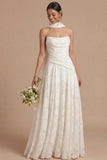 Dusty Blue A Line Ruched Strapless Long Formal Dress