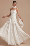 Dusty Blue A Line Ruched Strapless Long Formal Dress