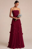Light Blue A Line Strapless Floral Appliqued Long Formal Dress