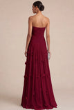 Light Blue A Line Strapless Floral Appliqued Long Formal Dress