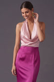 Dusty Blue Sheath Halter Neck Long Formal Dress with Slit