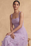 Thick Straps Floral Appliqued A Line Lilac Long Wedding Guest Dress