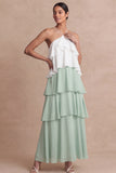 Dusty Sage Cross Halter Tiered A Line Long Bridesmaid Dress