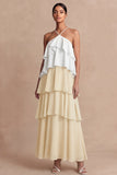 Dusty Sage Cross Halter Tiered A Line Long Bridesmaid Dress