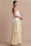 Dusty Sage Cross Halter Tiered A Line Long Bridesmaid Dress