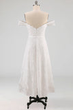 White A Line Off the Shoulder Floral Appliqued Long Engagement Dress