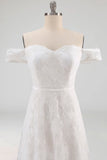 White A Line Off the Shoulder Floral Appliqued Long Engagement Dress
