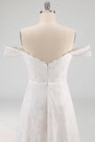 White A Line Off the Shoulder Floral Appliqued Long Engagement Dress
