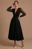 Long Sleeves White V Neck Midi Engagement Dress