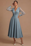 Long Sleeves White V Neck Midi Engagement Dress