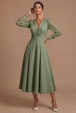 Long Sleeves White V Neck Midi Engagement Dress
