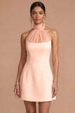 A Line White Halter Neck Backless Sleeveless Short Bridal Shower Dress