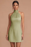 A Line White Halter Neck Backless Sleeveless Short Bridal Shower Dress