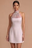 A Line White Halter Neck Backless Sleeveless Short Bridal Shower Dress
