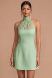 A Line White Halter Neck Backless Sleeveless Short Bridal Shower Dress