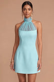 A Line White Halter Neck Backless Sleeveless Short Bridal Shower Dress