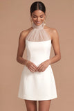 A Line White Halter Neck Backless Sleeveless Short Bridal Shower Dress