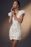 White V Neck Appliqued Bodycon Floral Short Bridal Shower Dress